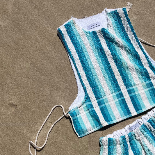 Vintage Side Tie Top Turquoise Stripe