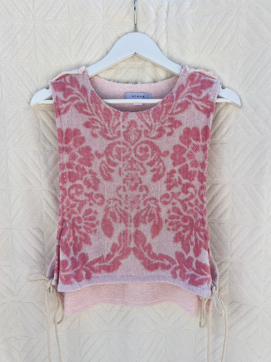 Vintage Side Tie Top Pink Leaf